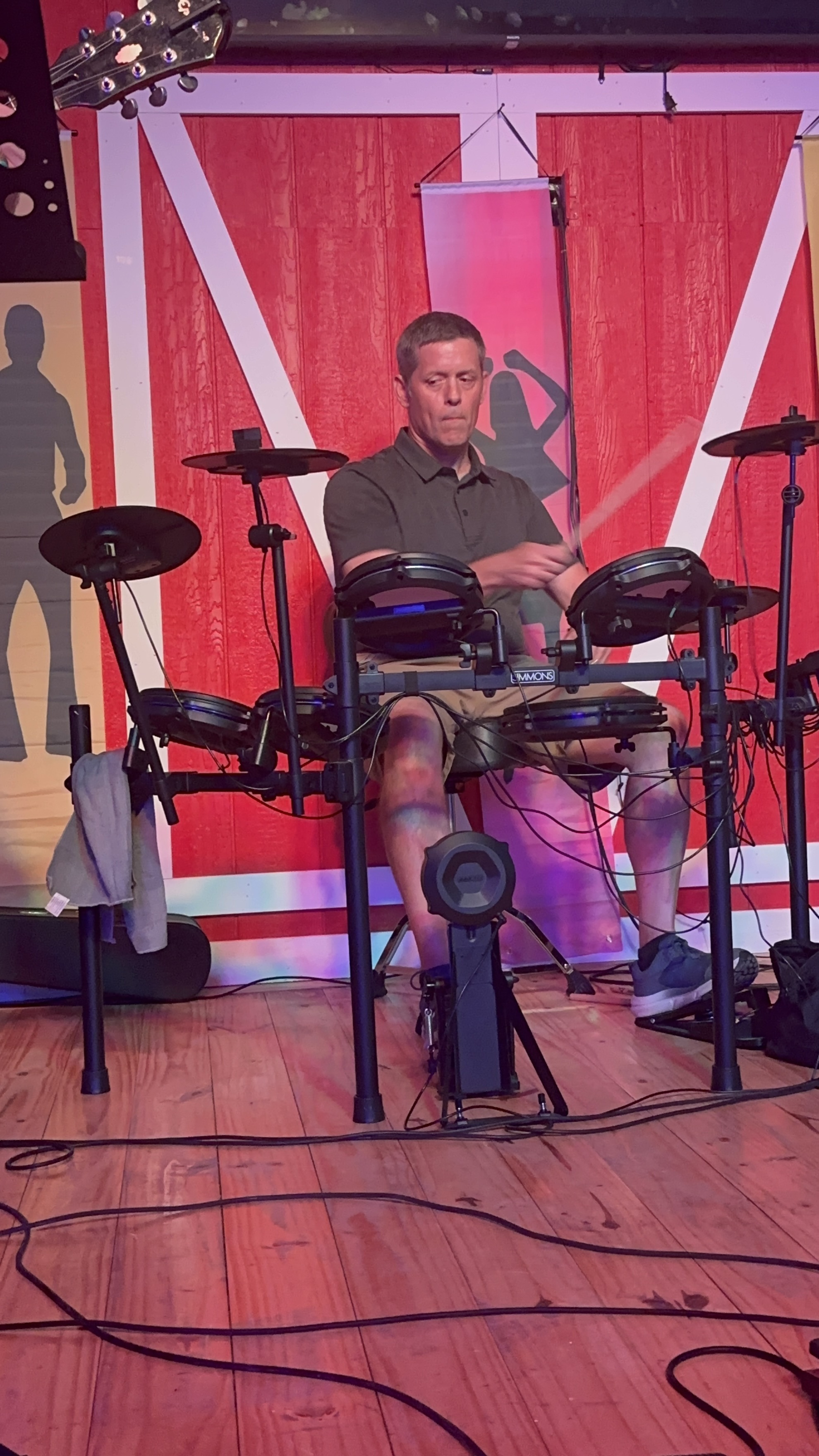 Live drummer on stage at Backroads Dance Hall